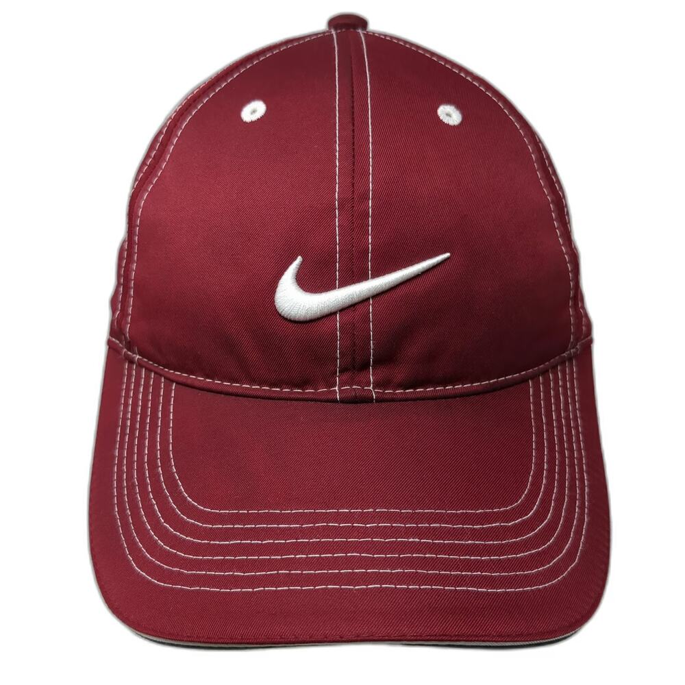 Nike Golf Baseball Cap Red One Size Embroidered Swoosh Contrast Stitch Hat Strap
